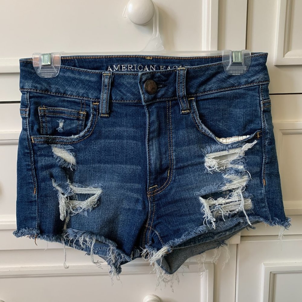 American Eagle Super Stretch Hi-Rise Shortie Dark Wash Size 2